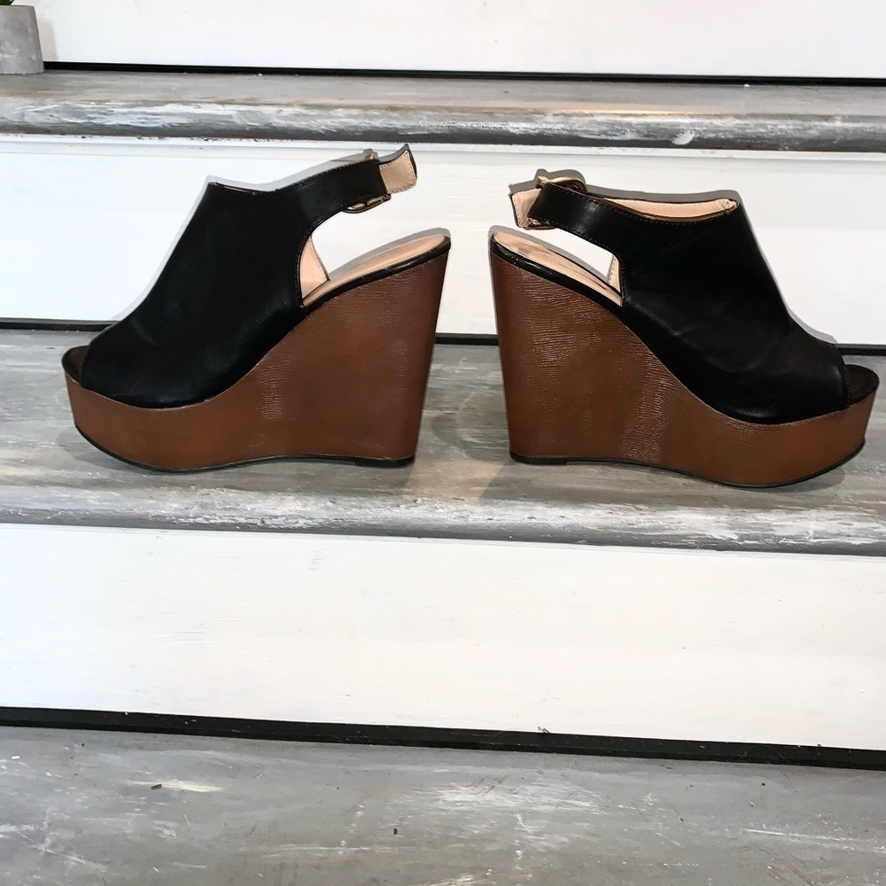 Glaze Platform Wedge Slingback peep toe Sandals Brown and Black size 8 - Picture 6 of 11